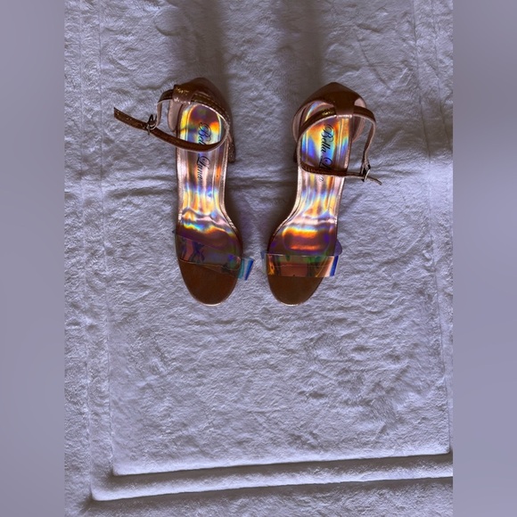 Bella Luna STAN Nude Champagne Bright Rhinestone Chunky Platform Mary Jane Heels - Picture 5 of 16